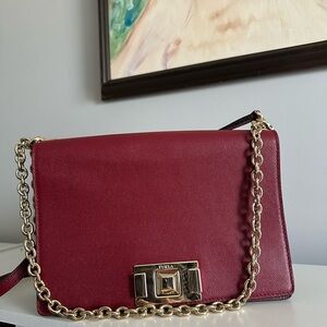NWOT Furla Red/burgandy Leather Chain Shoulder Bag